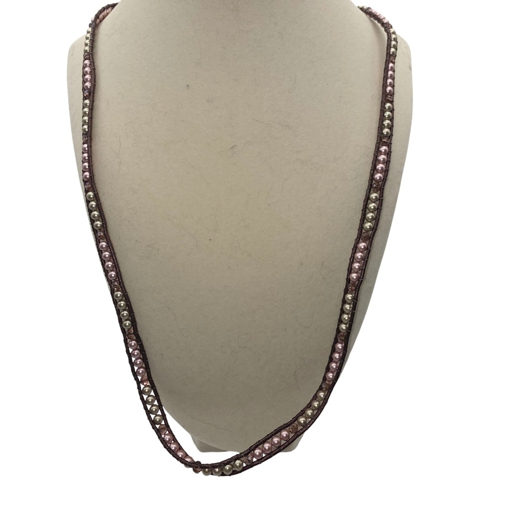 Lulu B Beaded Wrap Necklace or Multi Wrap Bracelet Maroon Excellent Leather Cord